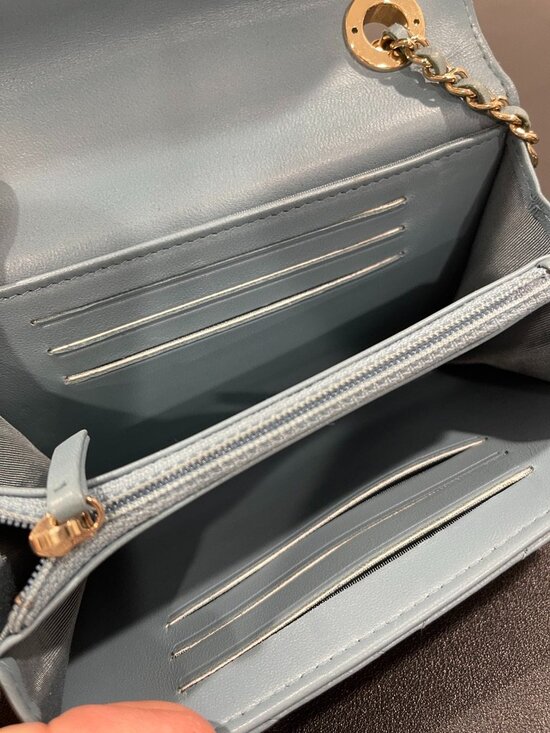 Chanel Light Blue Chevron Trendy CC Wallet On Chain Pale  Chanel Trendy CC Chevron Mini Wallet on Chain Blue (JB1417)